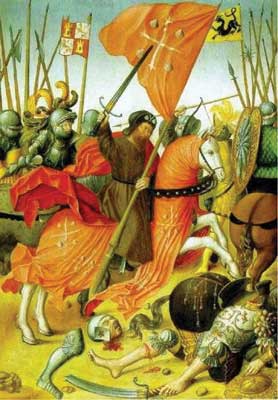 Воины-катары, объединённая армия графа Тулузского, защищает город Тулузу от Папских наёмников